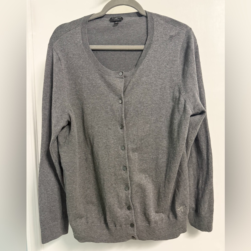 Talbots Pima Cotton Cardigan 1X Gray Button Front Lightweight